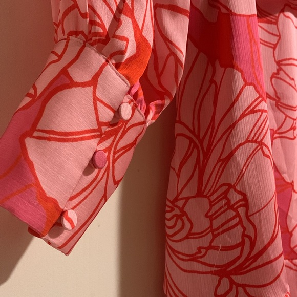 Boston Proper Blooming Outlines Print Button Up Ruffle Flounce Dress Size 8 - Picture 5 of 7